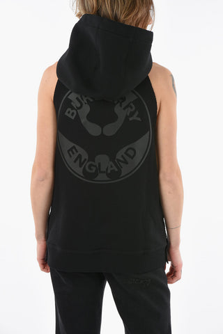 Logo-printed Sleeveless Hoodie with Side Buttons