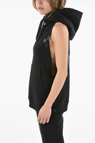 Logo-printed Sleeveless Hoodie with Side Buttons