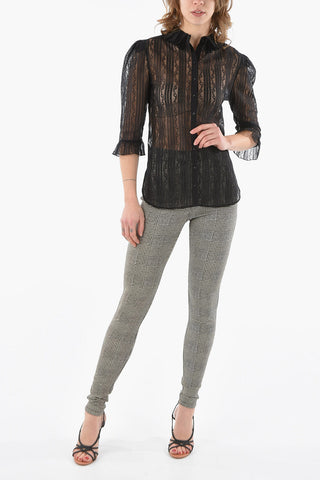 Camicia in Pizzo con Collo Ruffle e Maniche 3/4