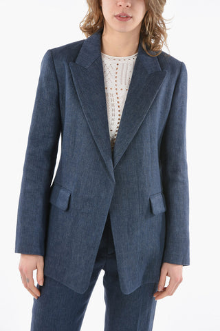 Linen-drill Single-breasted Blazer with Peak Lapel