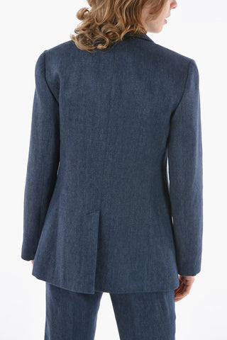 Linen-drill Single-breasted Blazer with Peak Lapel
