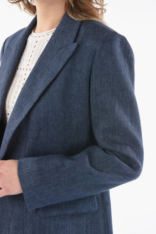 Linen-drill Single-breasted Blazer with Peak Lapel
