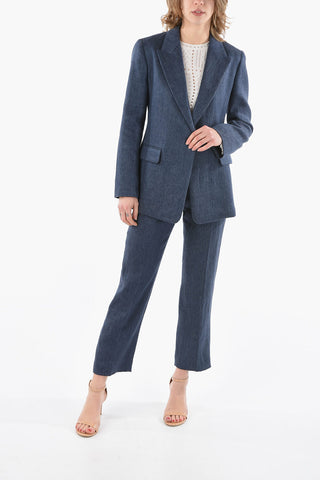 Linen-drill Single-breasted Blazer with Peak Lapel