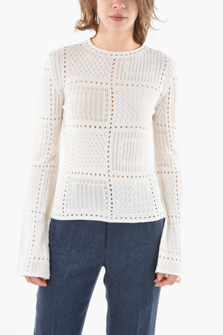 Cashmere-blend Sheer Sweater with Detailed Stitchwork and Flared Sleeves
