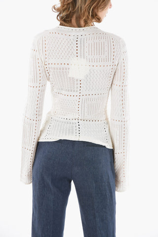 Cashmere-blend Sheer Sweater with Detailed Stitchwork and Flared Sleeves