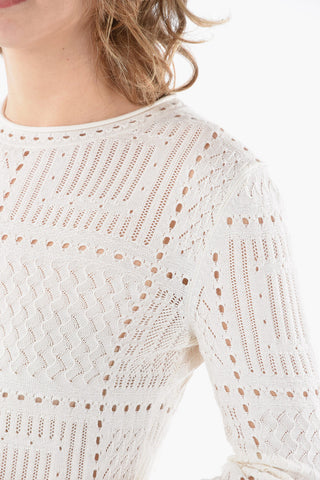 Cashmere-blend Sheer Sweater with Detailed Stitchwork and Flared Sleeves