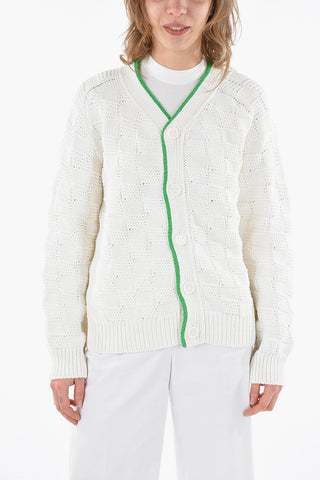 V-neck Cotton-blend Cardigan with Contrasting Edges