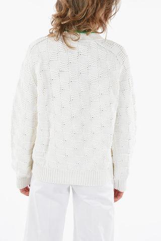 V-neck Cotton-blend Cardigan with Contrasting Edges