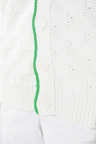 V-neck Cotton-blend Cardigan with Contrasting Edges