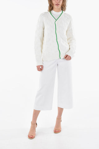 V-neck Cotton-blend Cardigan with Contrasting Edges