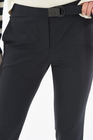 Cigarette Silhouette Traction Belted Trousers with Jewelry