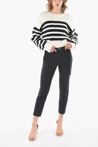Cigarette Silhouette Traction Belted Trousers with Jewelry