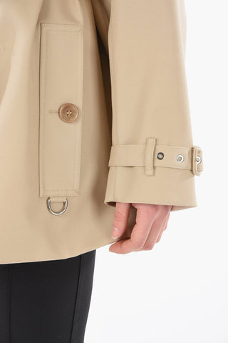 Cotton-gabardine Double-breasted Short Trench with Boat Neckline