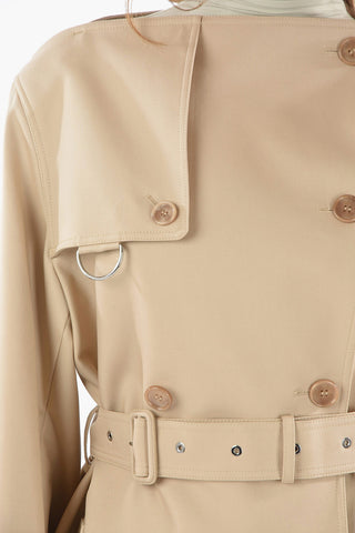 Cotton-gabardine Double-breasted Short Trench with Boat Neckline