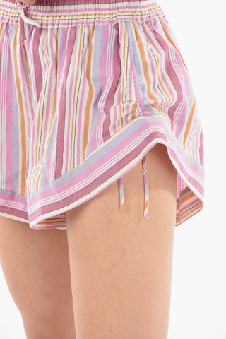 Wide-leg THALIA Shorts in Bayadere-stripe with Side Ruched Detailing