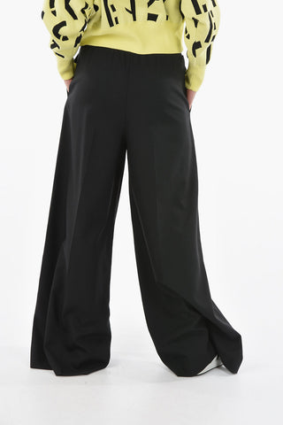 Pantaloni Palazzo in Lana con Elastico Logato in Vita
