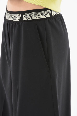 Pantaloni Palazzo in Lana con Elastico Logato in Vita