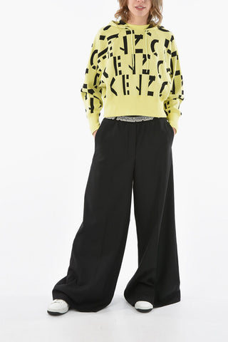 Pantaloni Palazzo in Lana con Elastico Logato in Vita
