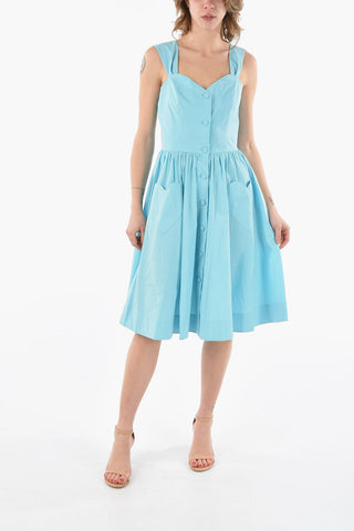 COUTURE! Vestito Svasato in Popeline di Cotone con Tasche a Cuore