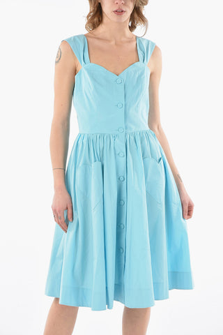 COUTURE! Vestito Svasato in Popeline di Cotone con Tasche a Cuore