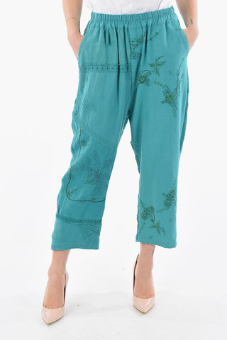 Floral Embroidered Flax JUAN Cropped Pants