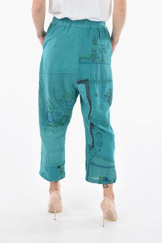 Floral Embroidered Flax JUAN Cropped Pants