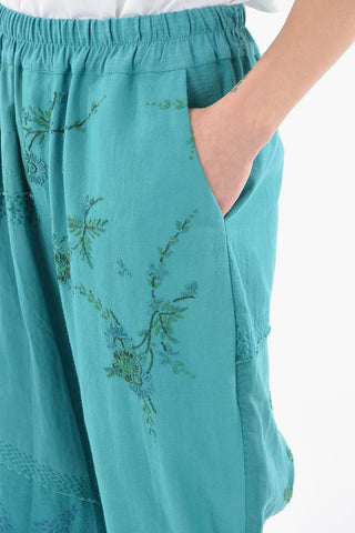Floral Embroidered Flax JUAN Cropped Pants
