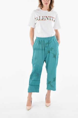 Floral Embroidered Flax JUAN Cropped Pants