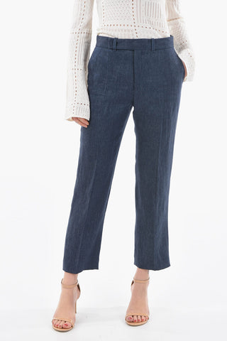 Linen-drill High-waisted Pants with Cropped Length