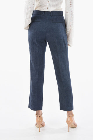 Linen-drill High-waisted Pants with Cropped Length