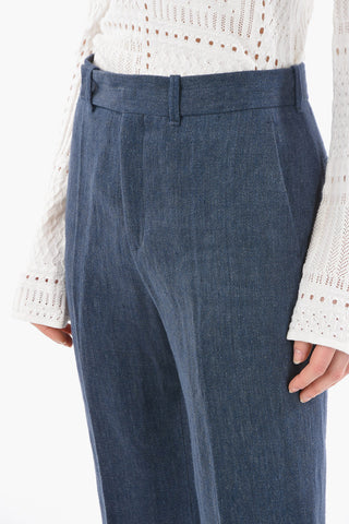 Linen-drill High-waisted Pants with Cropped Length