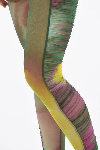 Watercolor Printed HETE Sheer Leggings with Rouches