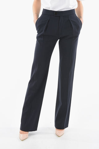 Stretched Virgin-wool Flared Pants with Single Pleat