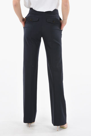 Stretched Virgin-wool Flared Pants with Single Pleat