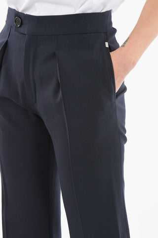 Stretched Virgin-wool Flared Pants with Single Pleat