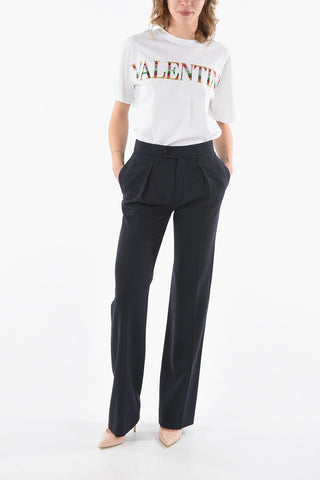 Stretched Virgin-wool Flared Pants with Single Pleat