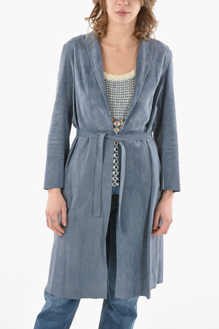 Suede Open Front Jacket with Belt