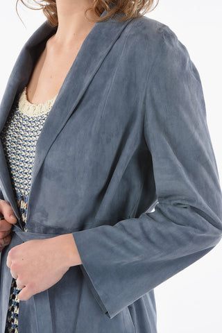 Suede Open Front Jacket with Belt