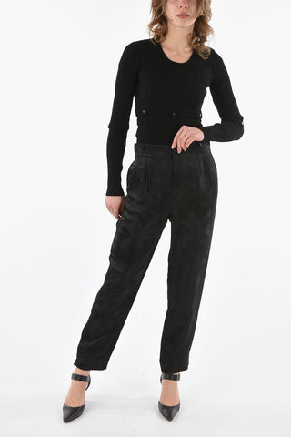 Pantaloni a Doppia Pince in Misto Seta Jacquard