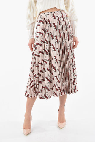 Allover V Logo Pleated Long Skirt