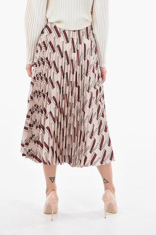 Allover V Logo Pleated Long Skirt