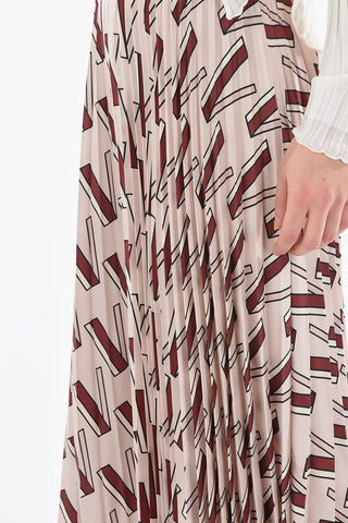 Allover V Logo Pleated Long Skirt