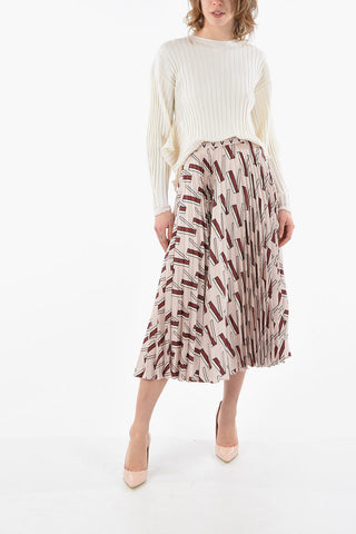 Allover V Logo Pleated Long Skirt
