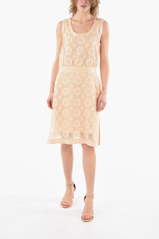 BOUTIQUE Cotton-blend Midi Dress with Floral-laced Detailing