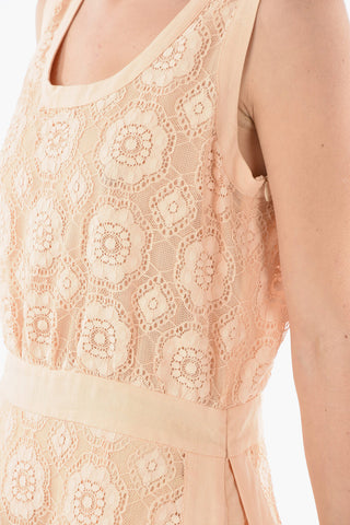 BOUTIQUE Cotton-blend Midi Dress with Floral-laced Detailing
