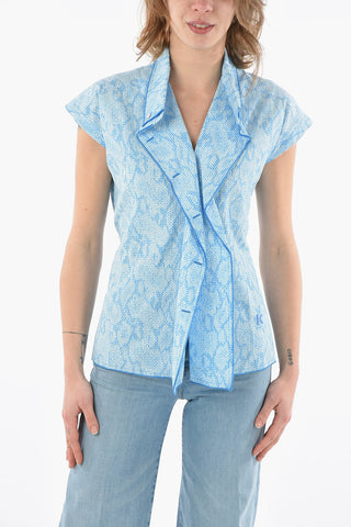 Button-down Collar Short-sleeved Top detailed with Ruffles
