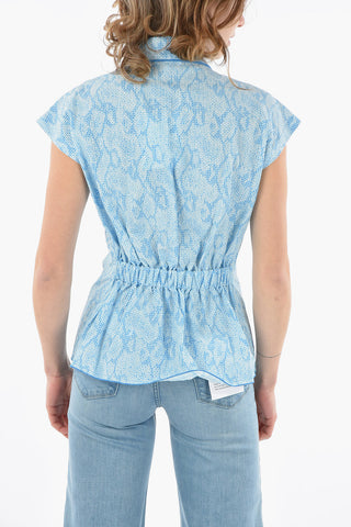 Button-down Collar Short-sleeved Top detailed with Ruffles
