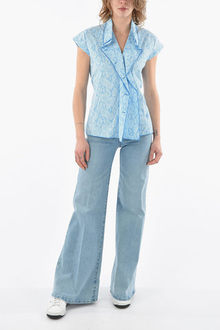 Button-down Collar Short-sleeved Top detailed with Ruffles