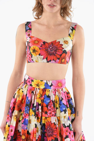 Floral Patterned Crop Top with Logoed Tiny Straps 