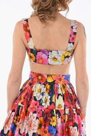 Floral Patterned Crop Top with Logoed Tiny Straps 